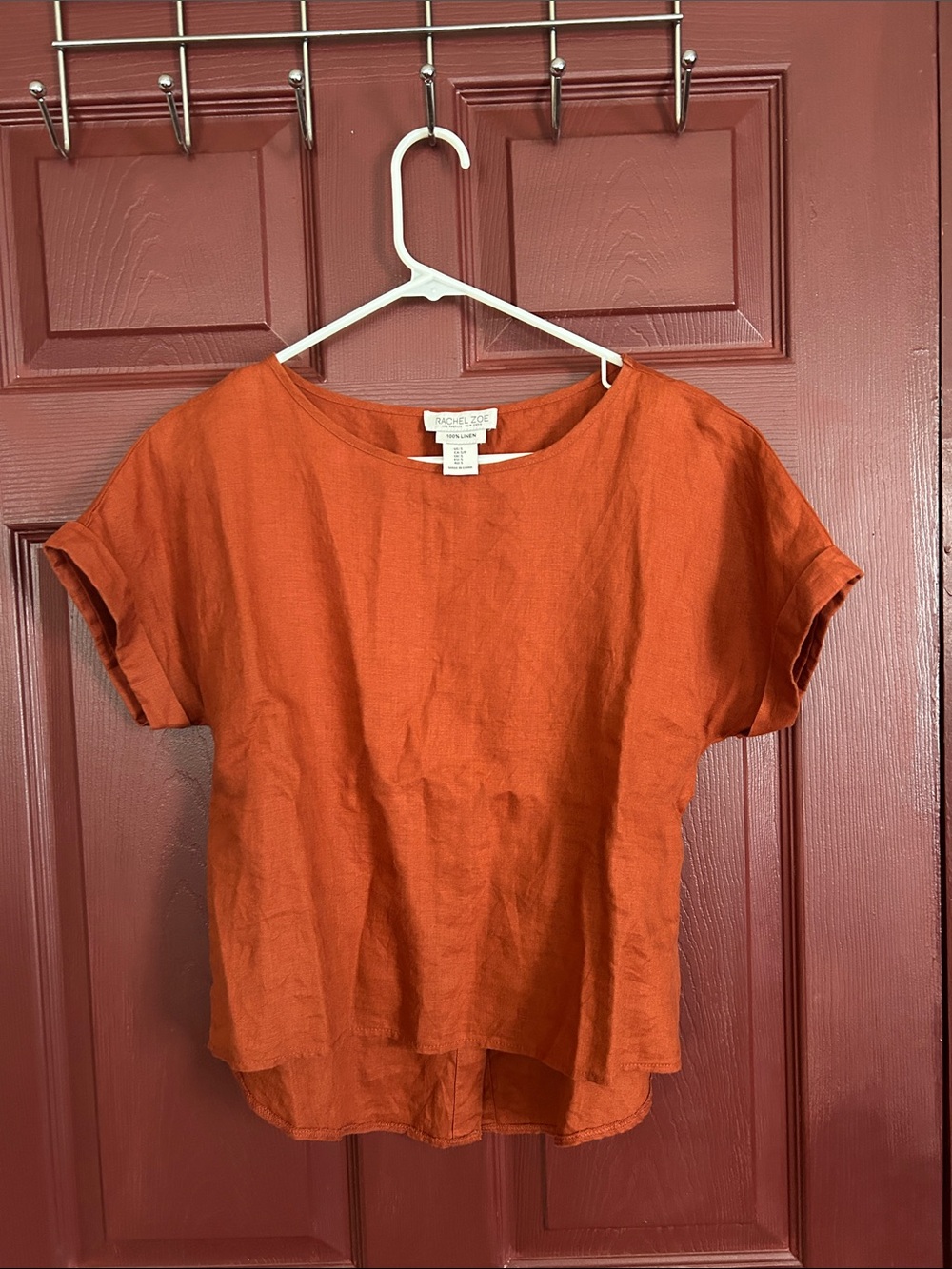 Rachel Zoe Burnt Orange 100% Linen Short Sleeves Top
